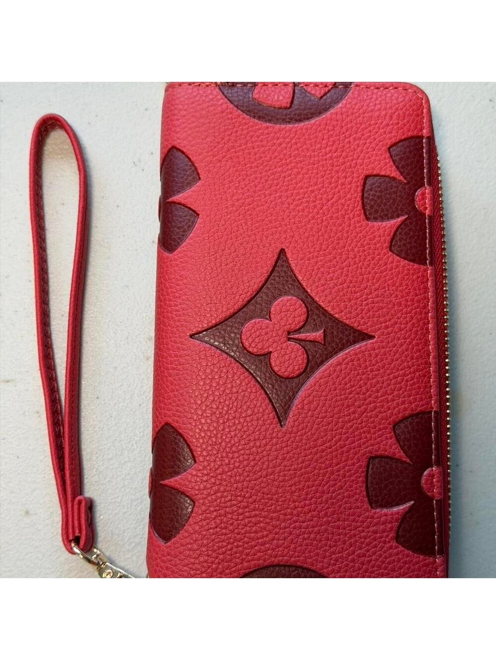 Red Leather Zip-Around Wallet with Wristlet
